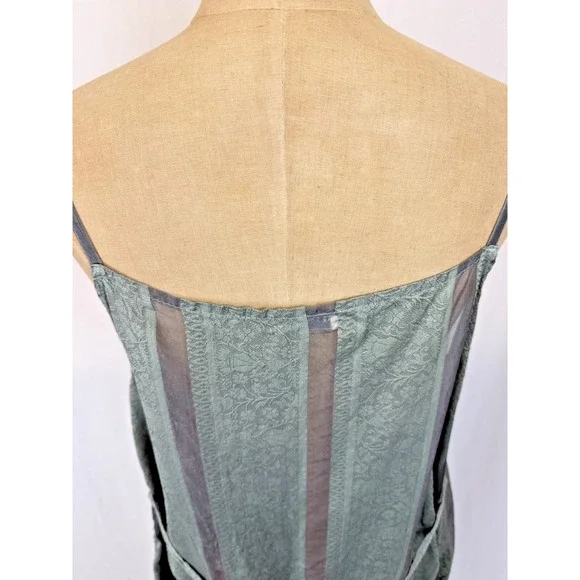 KRISTA LARSON Celdon Green Striped Damask Pinafore Dress OS #1-0153 - Picture 8 of 10